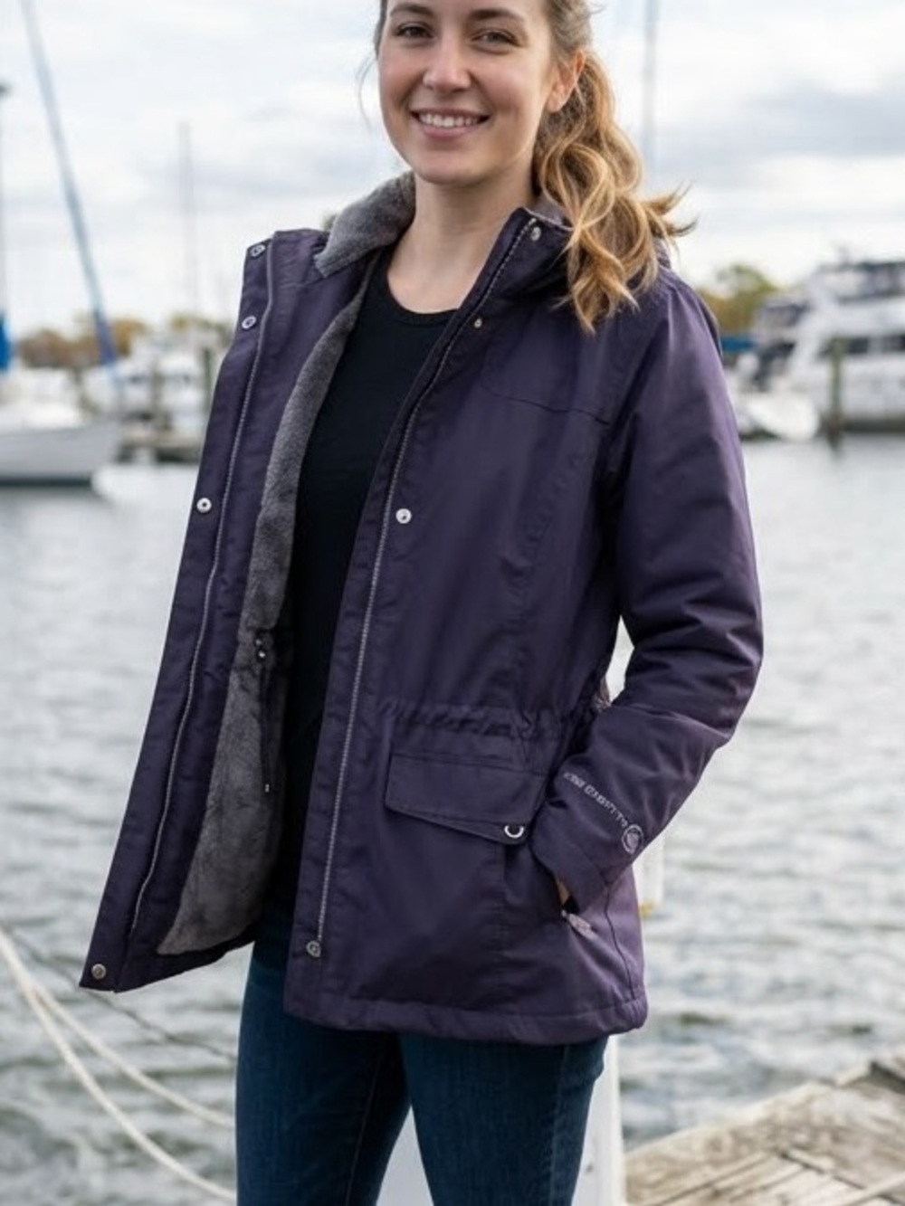 Free Country Navy Hooded Super Soft Lining Utility Jacket with Drawstring Waist